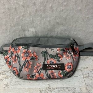Jansport Trans Waist Bag Fanny Pack Gray Floral Flowers Adjustable Size